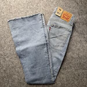 Levi's 726 Flare Jeans Womens 29x32 Light Wash High Rise Raw Frayed Hem Stretch